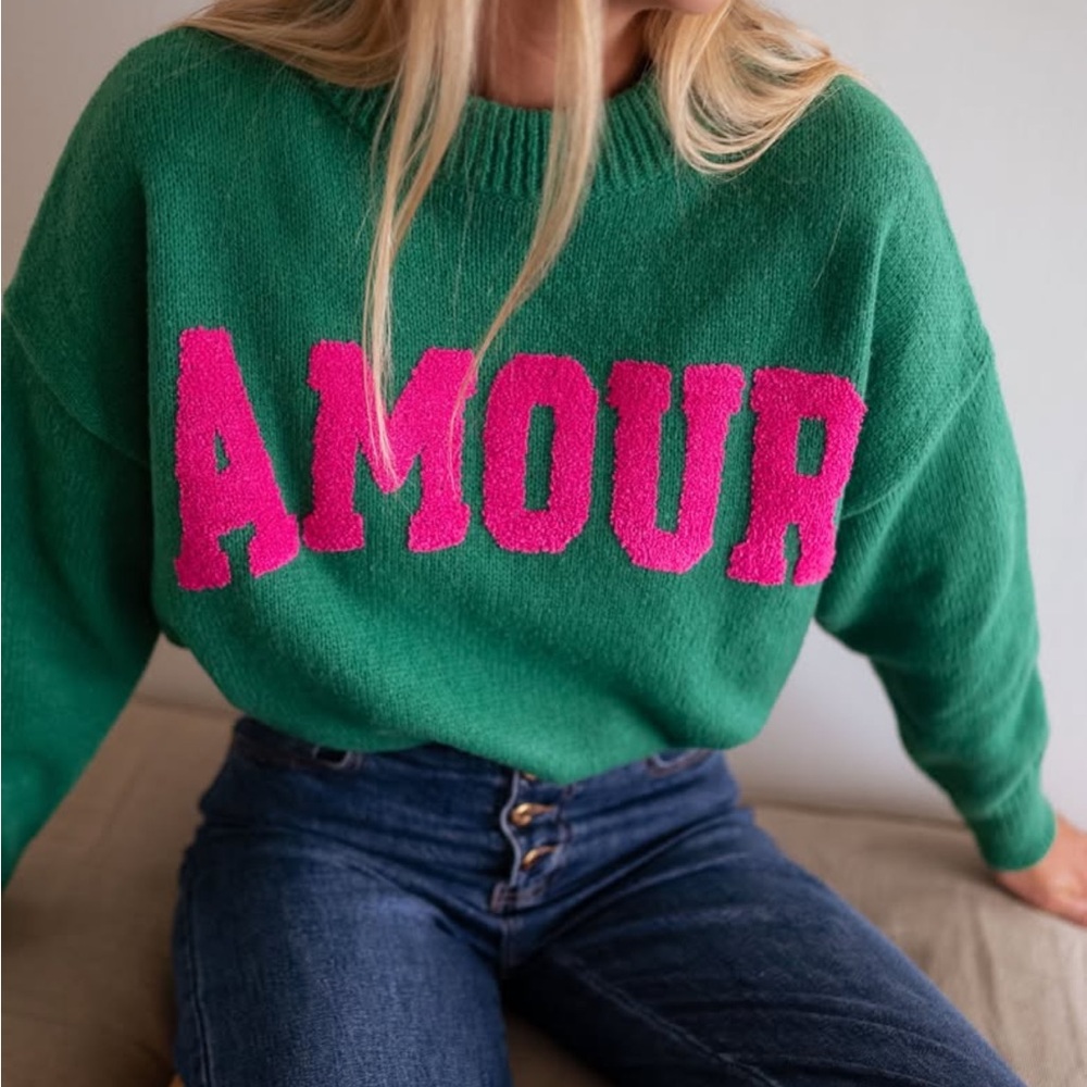Green and Pink 'Amour' Sweater
